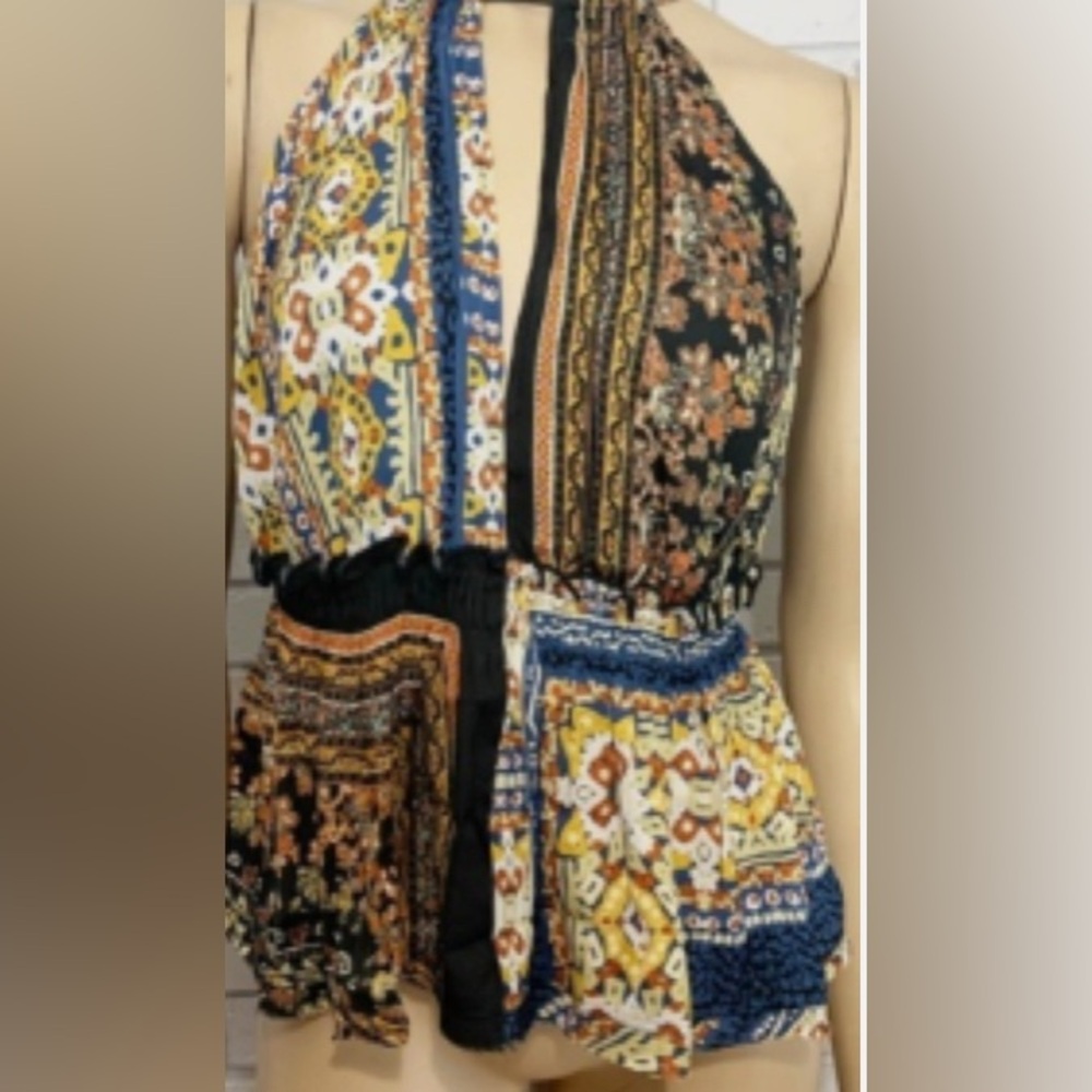 Free People S Bellini Patchwork Tank Top Blouse Black Combo Summer